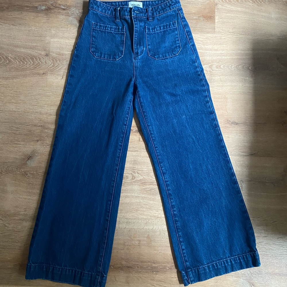 Rollas Sailor High Rise Dark blue Wide Leg Jeans.